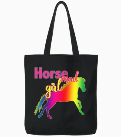 Horse Mad Girl Shirt Crazy About Horses Loves Tote Bags - Black