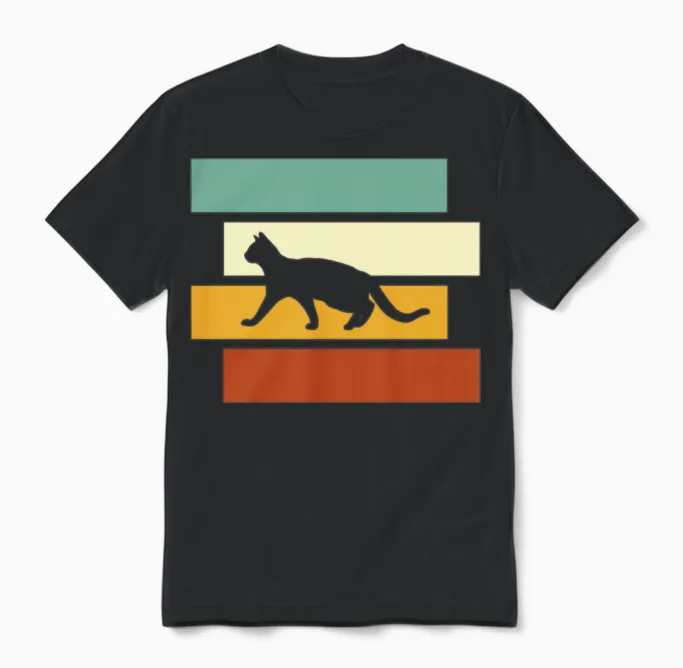 Cat Retro Lovers Unisex T-Shirt in Black