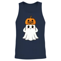 Halloween Pumpkin Hat Ghost Unisex Tank Top - Navy – 2