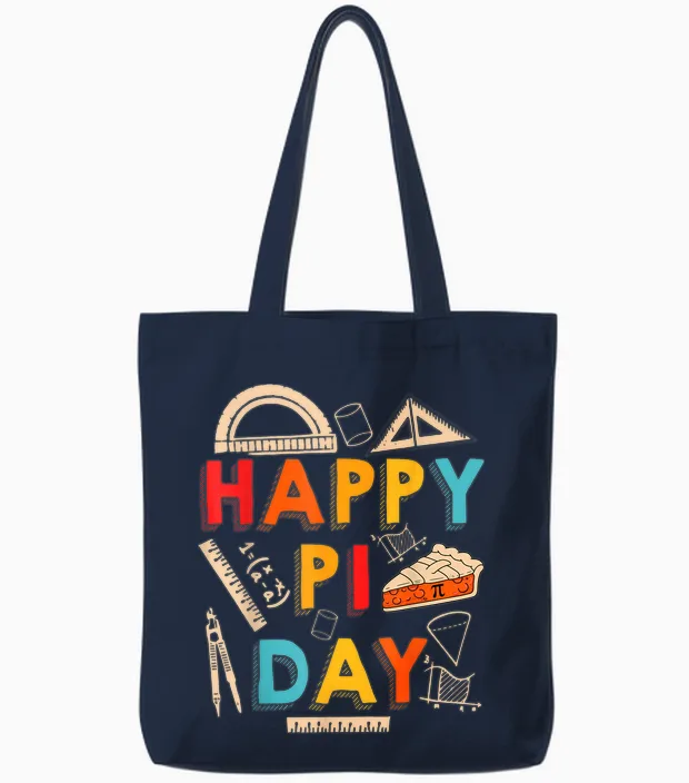Happy Pi Day, Math Teacher, Math Lover Tote Bags in Navy
