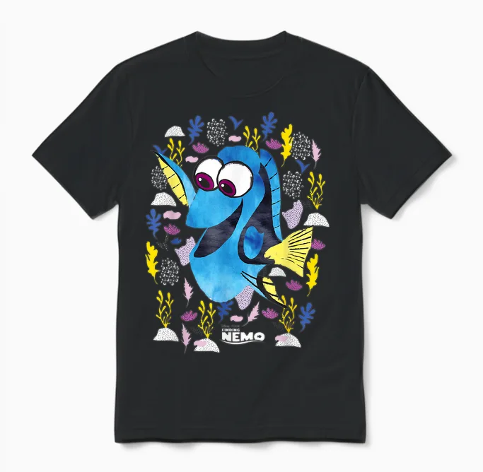 Pixar Finding Nemo Dory Just Keep Swimming T-Shirt - Unisex Erwachsene, Schwarz, Kleidergröße 36, Kurzarm Unisex T-Shirt in Black
