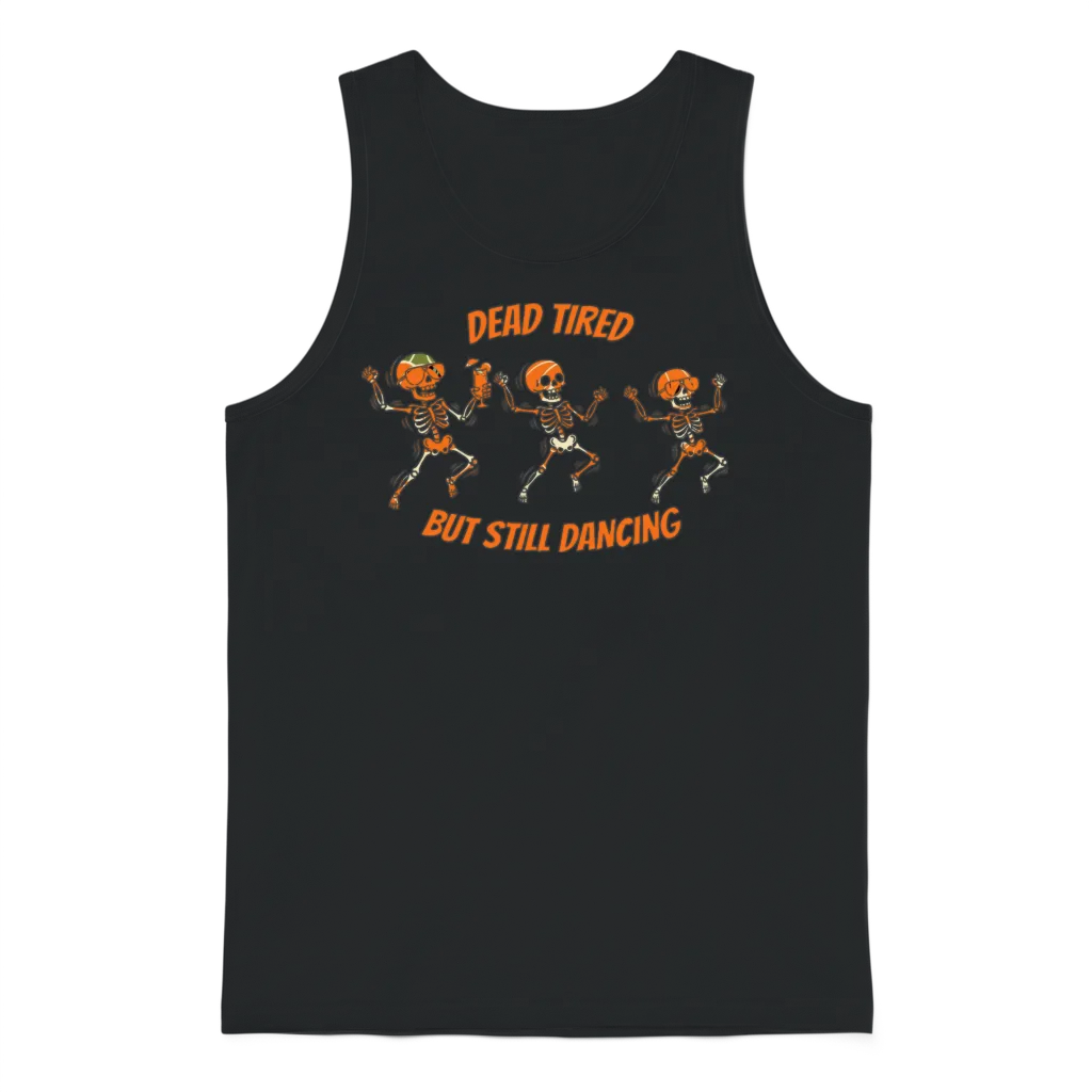 Dancing Skeleton Halloween Fall Graphic Unisex Tank Top - Black