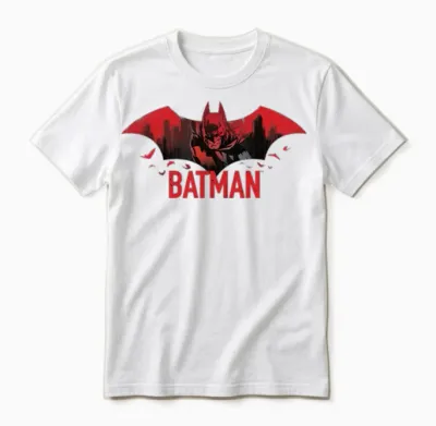 Batman with Bats and Red Batman Logo Unisex T-Shirt - White