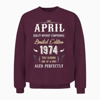 April 1974 Vintage Birthday Present Unisex Sweatshirt - Maroon