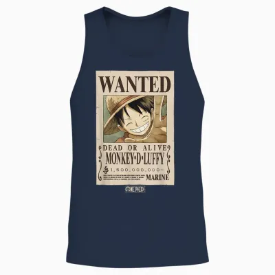 One Piece Anime Monkey D. Luffy Wanted Unisex Tank Top - Navy