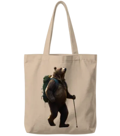 Backpacking Bear with Hiking Stick Tote Bags - Natural