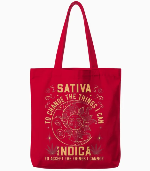 Cannabis Marijuana Hemp Leaf Medicine Funny Saying T-Shirt, Black Tote Bags in Red