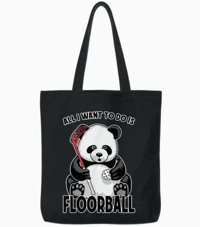 Panda Floorball, Tout Ce Que Je Veux Faire, C'est Un Mignon Joueur D'ours Drôle Tote Bags - Black