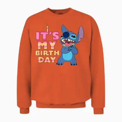 Disney Lilo & Stitch It's My Birthday Happy Retro Text Stack Unisex Sweatshirt - Orange