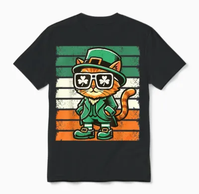 Katze Irisches Kleeblatt Männer Frauen Kinder Lustig St. Patrick's Day Unisex T-Shirt - Black