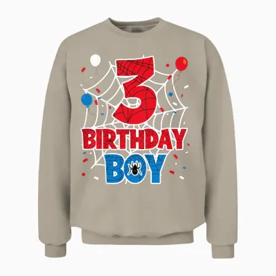 Kids Spider Web 3 Year Old Birthday Boy Unisex Sweatshirt - Sand