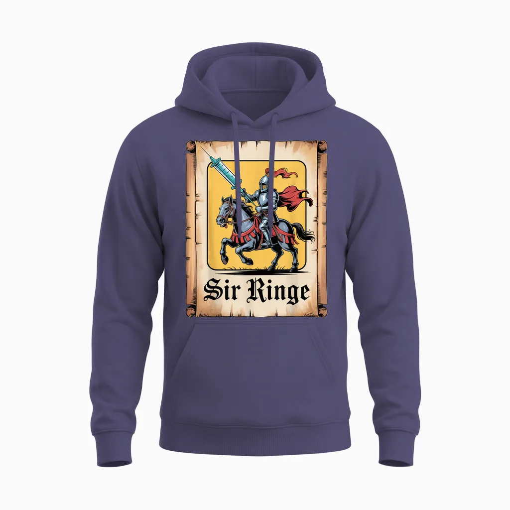 Sir Ringe Funny Knight Word Game Medieval Unisex Hoodie in Heather Sport Dark Navy