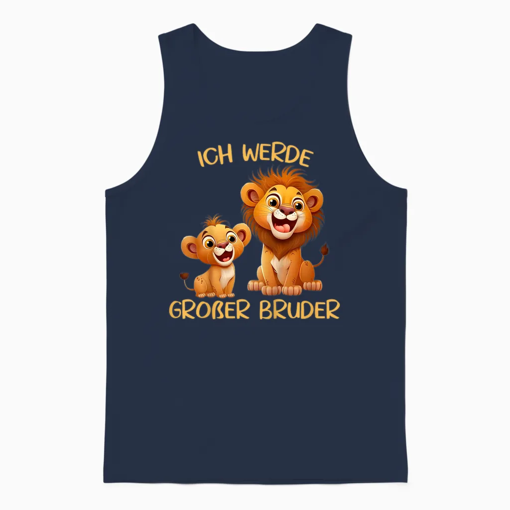 Children's T-Shirt with German Text "ich Werde Großer Bruder Zwei Löwen Baby" [german Language, Black Unisex Tank Top in Navy