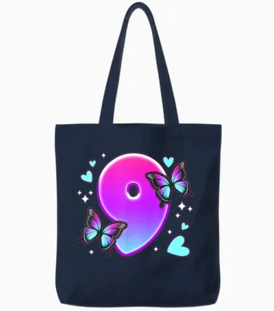 Geburtstag Mädchen 9 Jahre, Schmetterlinge Und Nummer 9 Tote Bags - Navy