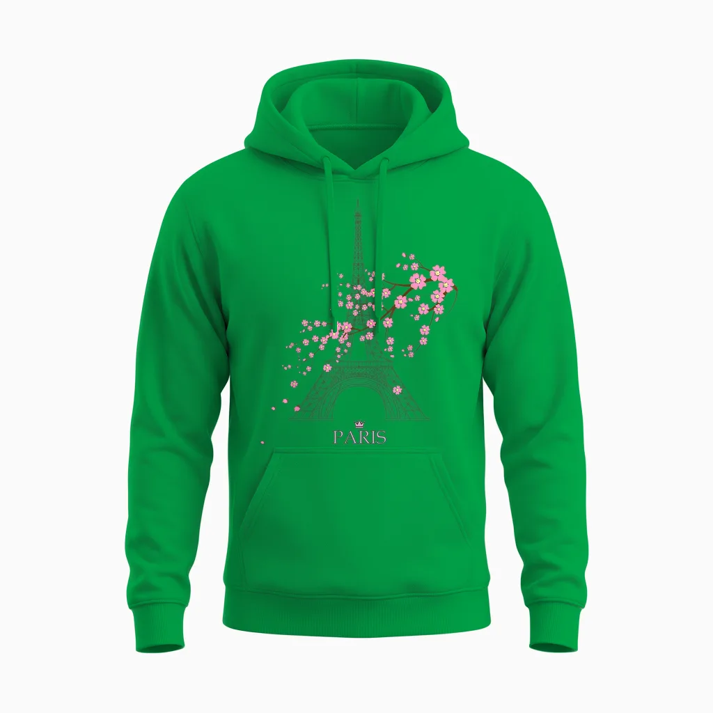 Paris Eiffel Tower Sign of Love France Maison Parisienne Unisex Hoodie in Irish Green
