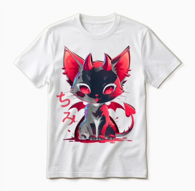 Yami Kawaii Devil Cat Creepy Cute Pastel Goth Japanese T-Shirt, Black Unisex T-Shirt in White