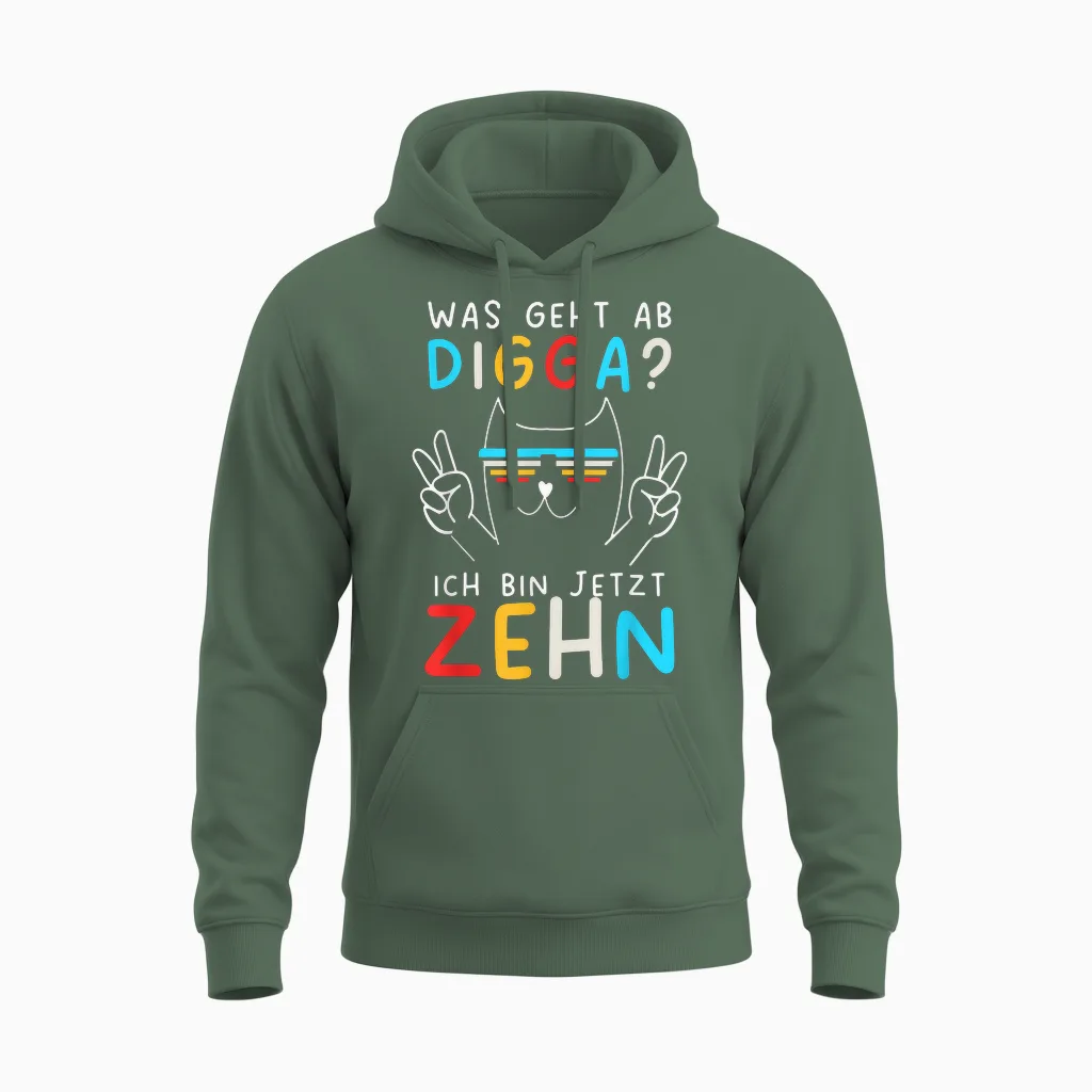 10 Years Birthday Boy Digga Ich Bin Zehn T-Shirt, Black Unisex Hoodie in Military Green