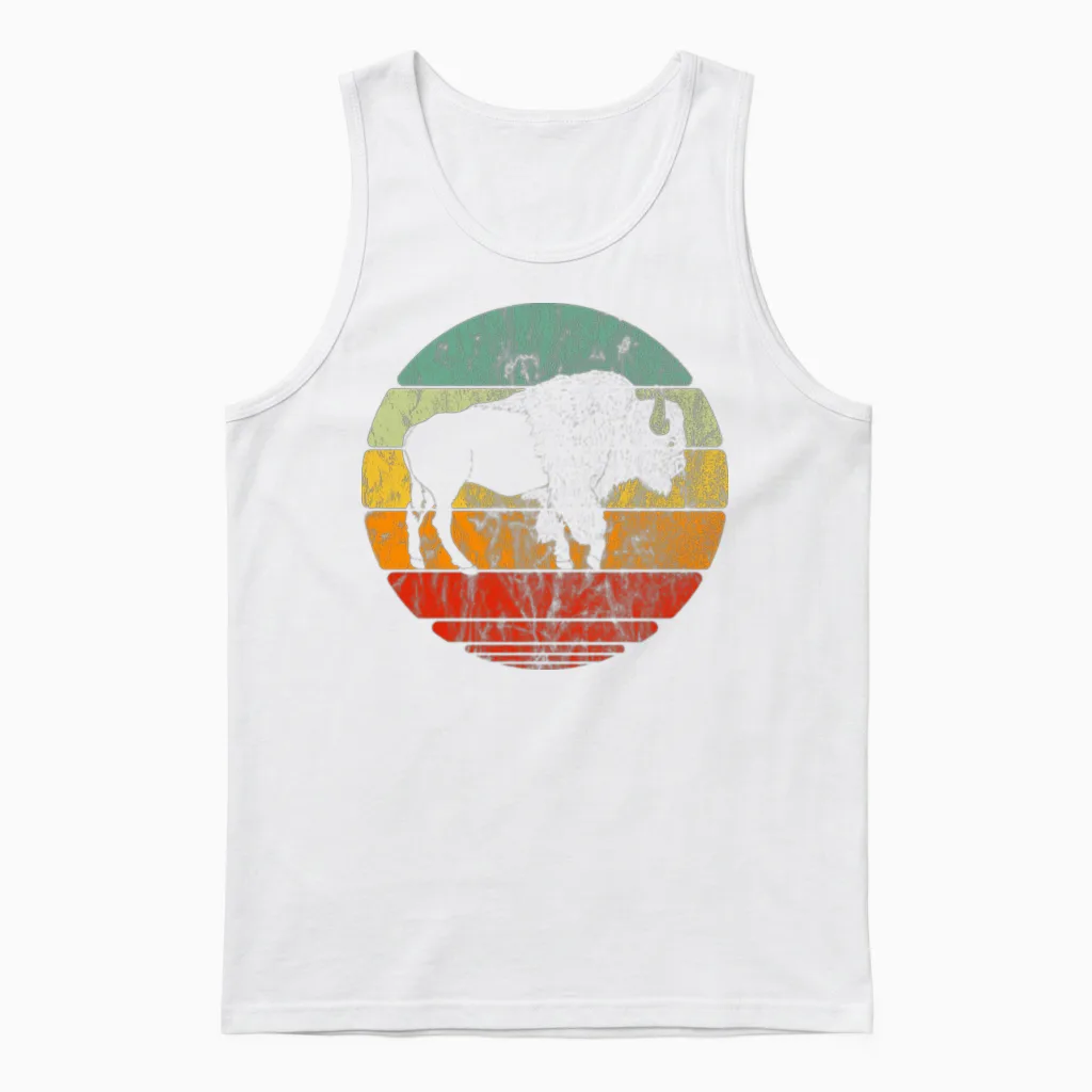 Retro Vintage Bison Unisex Tank Top in White