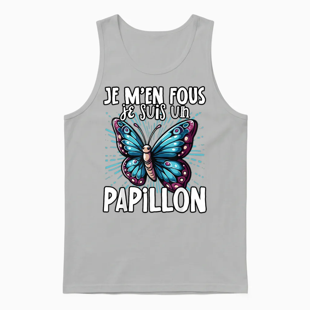 Je M'en Fous Je Suis Un Papillon - Cute Butterfly T-Shirt, Black, S Unisex Tank Top in Ash