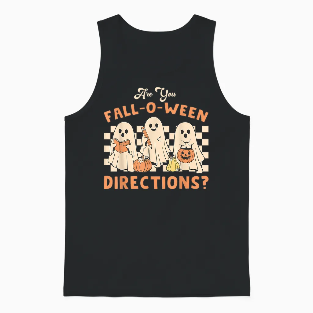 Retro Are You Fall O Ween Directions Teacher Halloween Ghost Unisex Tank Top in Black