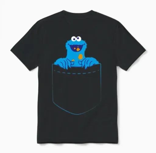 Sesame Street Cookie Monster Eats Cookie Unisex T-Shirt in Black
