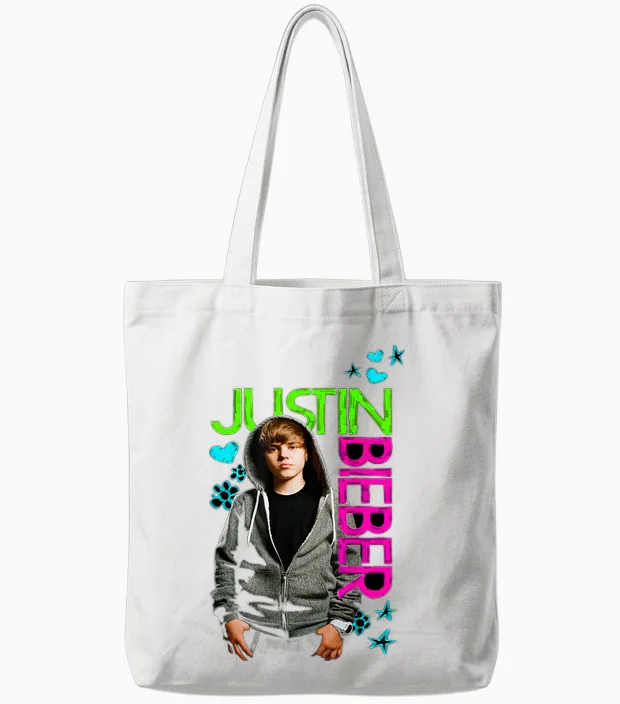 Official Justin Bieber Black Tote Bags in White