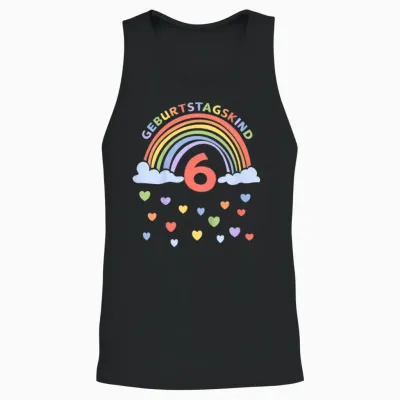 Children's 6 Years Sixth Birthday Rainbow T-Shirt, Black Unisex Tank Top - Black