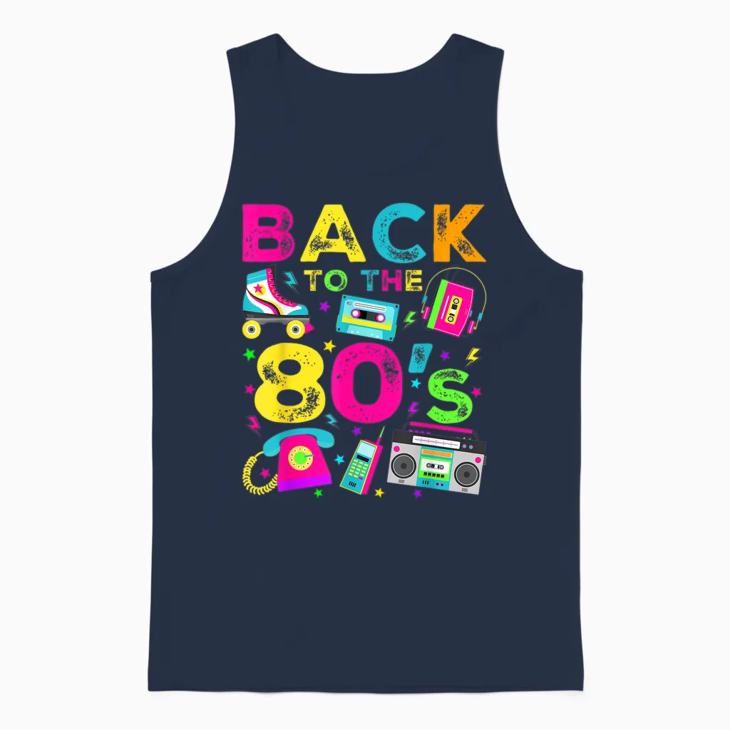 Back to 80's 1980s Vintage Style Eighties Retro Party Unisex Tank Top in Navy