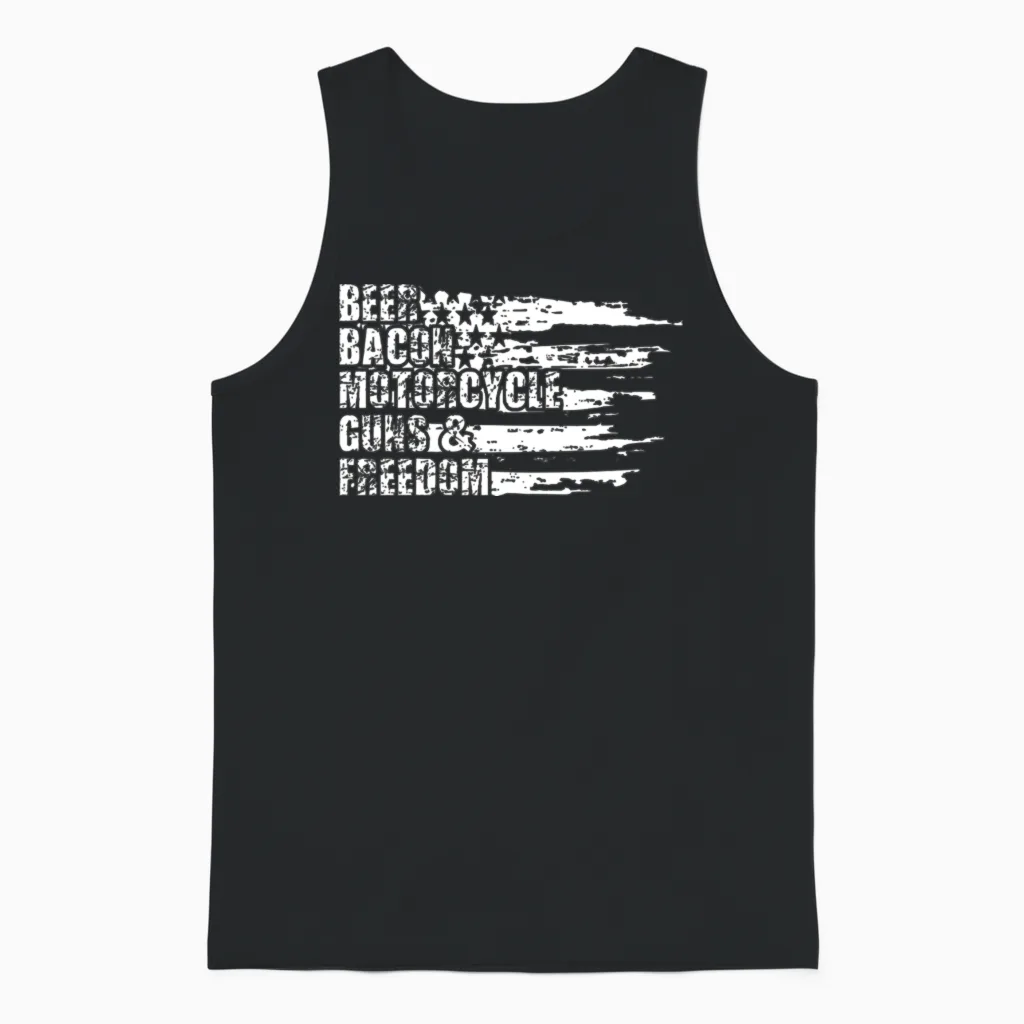 Beer Bacon Motorcycle Guns and Freedom Unisex Tank Top in Black
