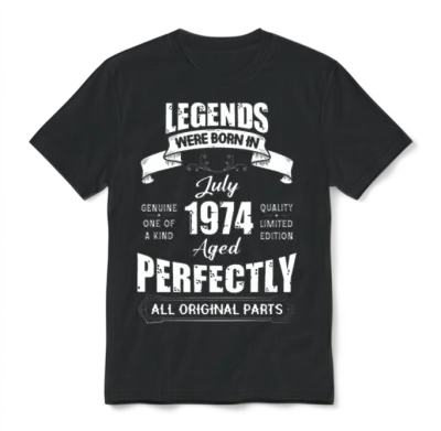 Legends Were Born in July 1974 Birthday Unisex T-Shirt - Black