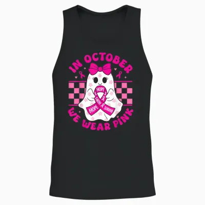 Spooky Halloween Ghost Pink Breast Cancer Awareness 2025 Unisex Tank Top - Black