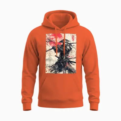 Japanese Samurai Warrior Ukiyo Ink Artwork Samurai Unisex Hoodie - Orange