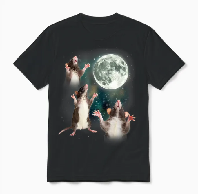Three Rat Moon | 3 Rats with Dead Moon Oddly Specific Cursed Unisex T-Shirt - Black