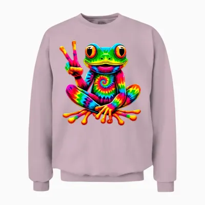Tie-Dye Frog Peace Sign Hippie Unisex Sweatshirt - Light Pink