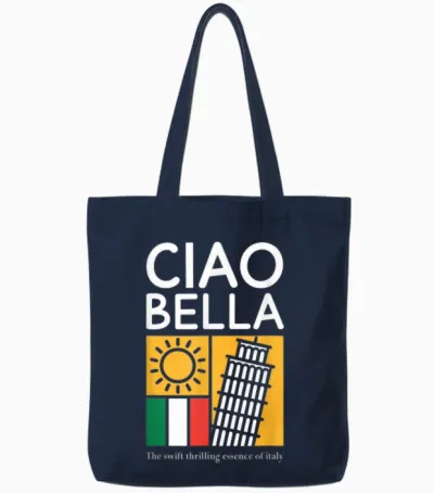 Ciao Bella - the Exciting Essence of Italy. Tote Bags - Navy
