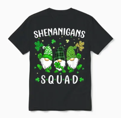 St Patricks Day Gnomes Shenanigans Squad Men Women Unisex T-Shirt - Black