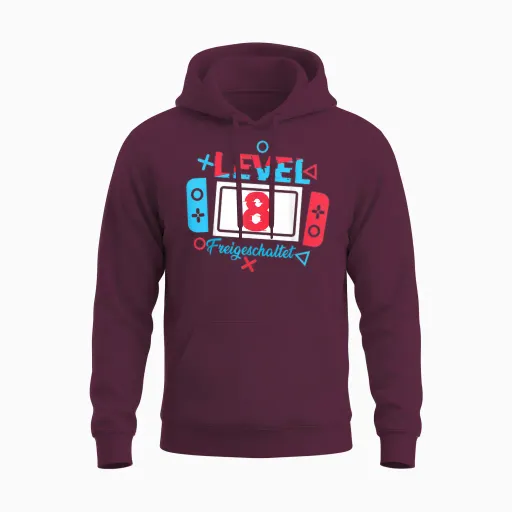 Level 8 Birthday Shirt Boy 8 Years Old Video Games T-Shirt, Black Unisex Hoodie - Maroon