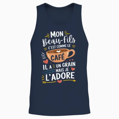Mon Beau-Fils Comme Le Café – Gift Humour Coffee T-Shirt, Black, S Unisex Tank Top - Navy
