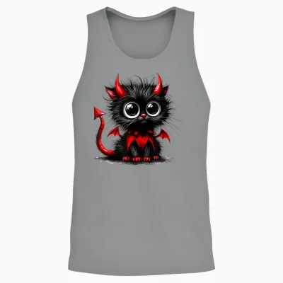 Süße Katze Kätzchen Halloween Schwarz Teufel Cartoon T-Shirt, Black Unisex Tank Top - Sport Grey