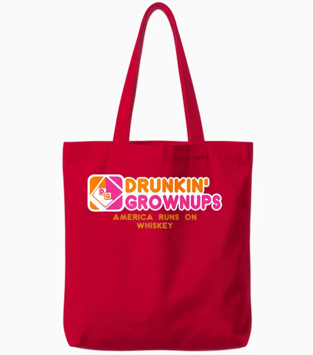 Drunkin Grownups Whiskey Drinker Drinking Alcohol Tote Bags in Red