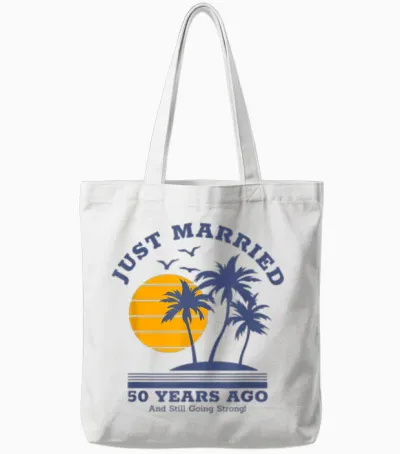 Romantic Matching Couples - Golden 50th Wedding Anniversary Tote Bags - White
