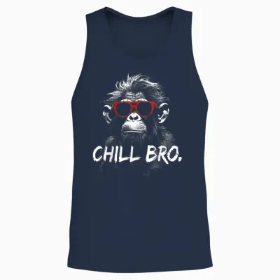 Chill Bro Cool Monkey with Sunglasses Gift Idea Gamer T-Shirt, Black Unisex Tank Top - Navy