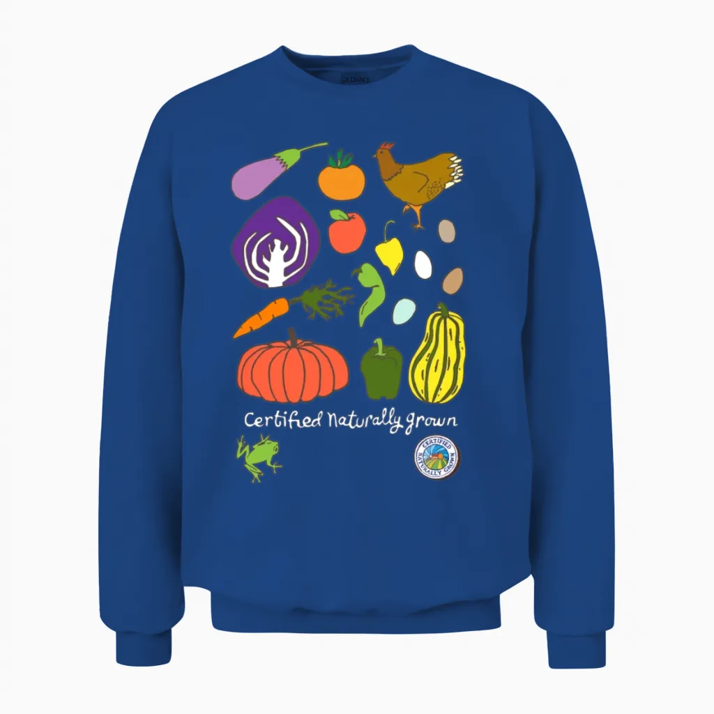Chicken and Veggies Bird Lovers Unisex Sweatshirt in Royal
