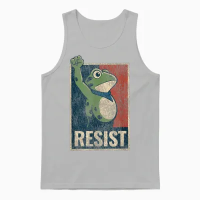 Portland Frog Protest Resist Raised Fist Distressed Retro Unisex Tank Top - Ash