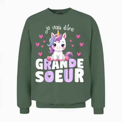 I Will Be Big Sister Unicorn Announcement Pregnancy Sister Unisex Sweatshirt - Military Green