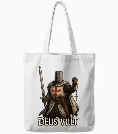 Deus Vult Catholic Knight Templar Crusader Tote Bags - White