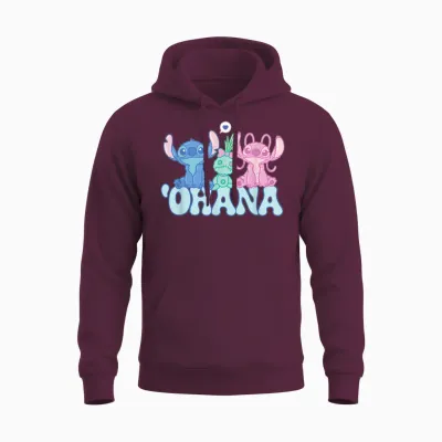 Disney Stitch with Angel & Scrump Fluffy Cute 'ohana Unisex Hoodie - Maroon