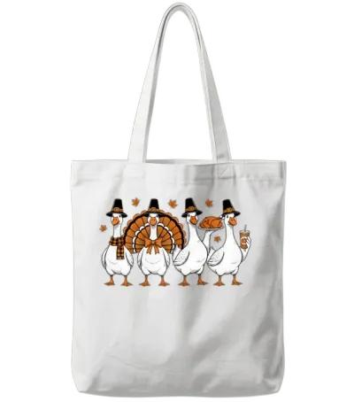 Funny Goose Squad Thanksgiving Friendsgiving Tote Bags - White
