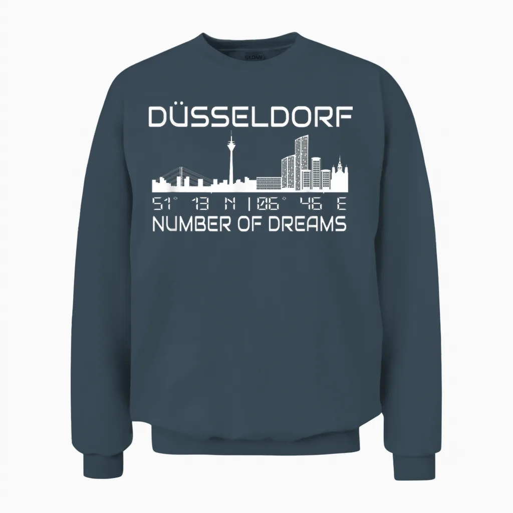 Skyline Düsseldorf Koordinaten Gps Geographie Silhouette Unisex Sweatshirt in Dark Heather