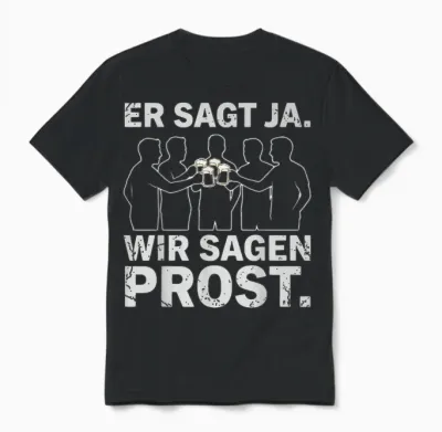 Er Sagt Ja Wir Sagen Prost Jga Team Bräutigam Party Fun Unisex T-Shirt - Black
